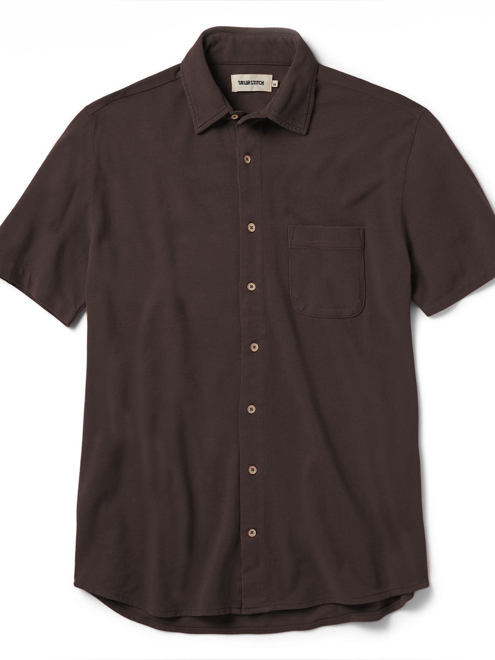 Taylor Stitch Short Sleeve California Shirt in Espresso Pique, men’s size 40 / M